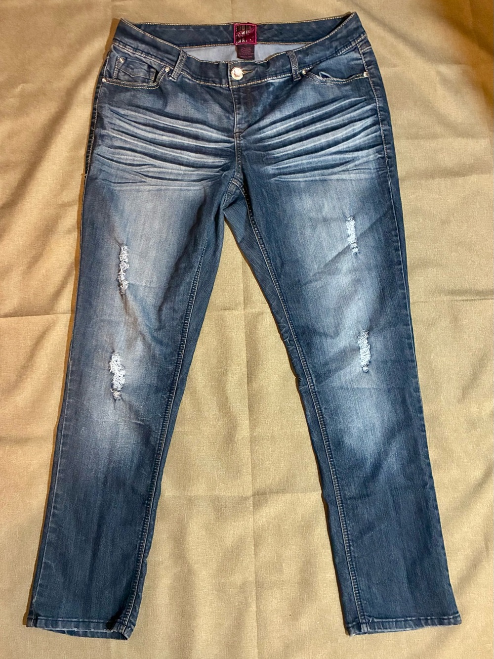 Torrid Distressed Denim Jeans Premium Skinny Dark Blue Faded Whiskering Y2K 16